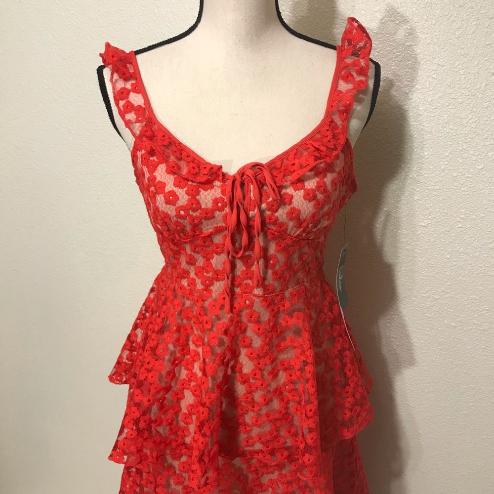Lulus Someday Swoon Coral Red Embroidered Dress_8